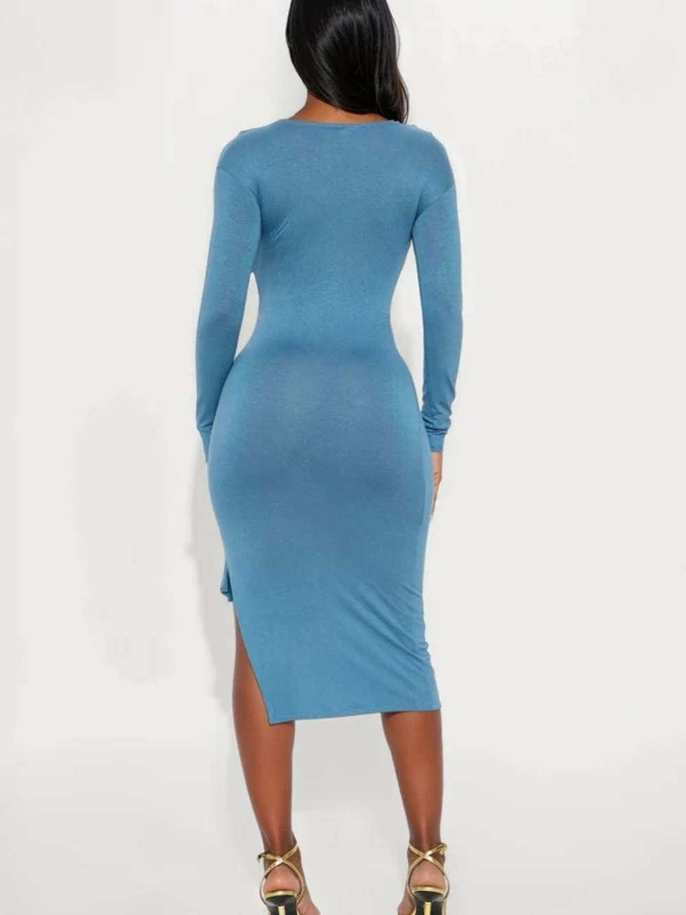 Fashion Nova Kiara Draped Midi Dress - Blue (1X) (EUC) - Picture 3 of 10